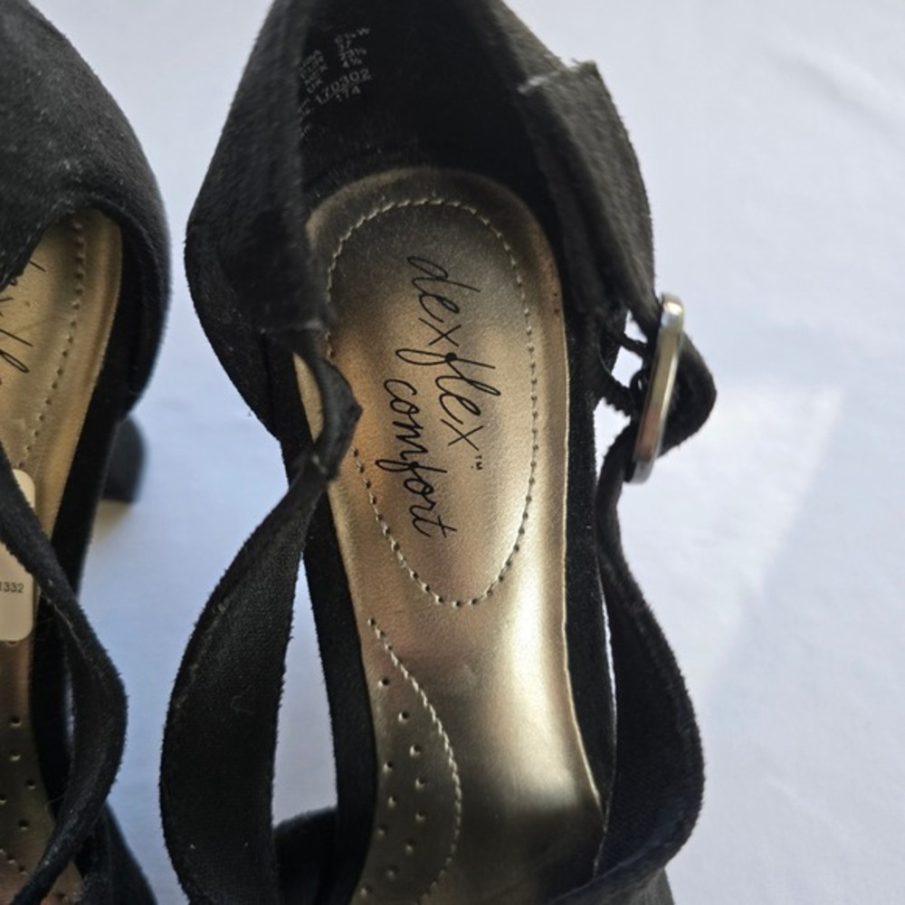 🆕️ Dexflex Comfort Black Suede Ankle Strap Women's Size 6.5 Block Heel Pumps - Picture 3 of 16